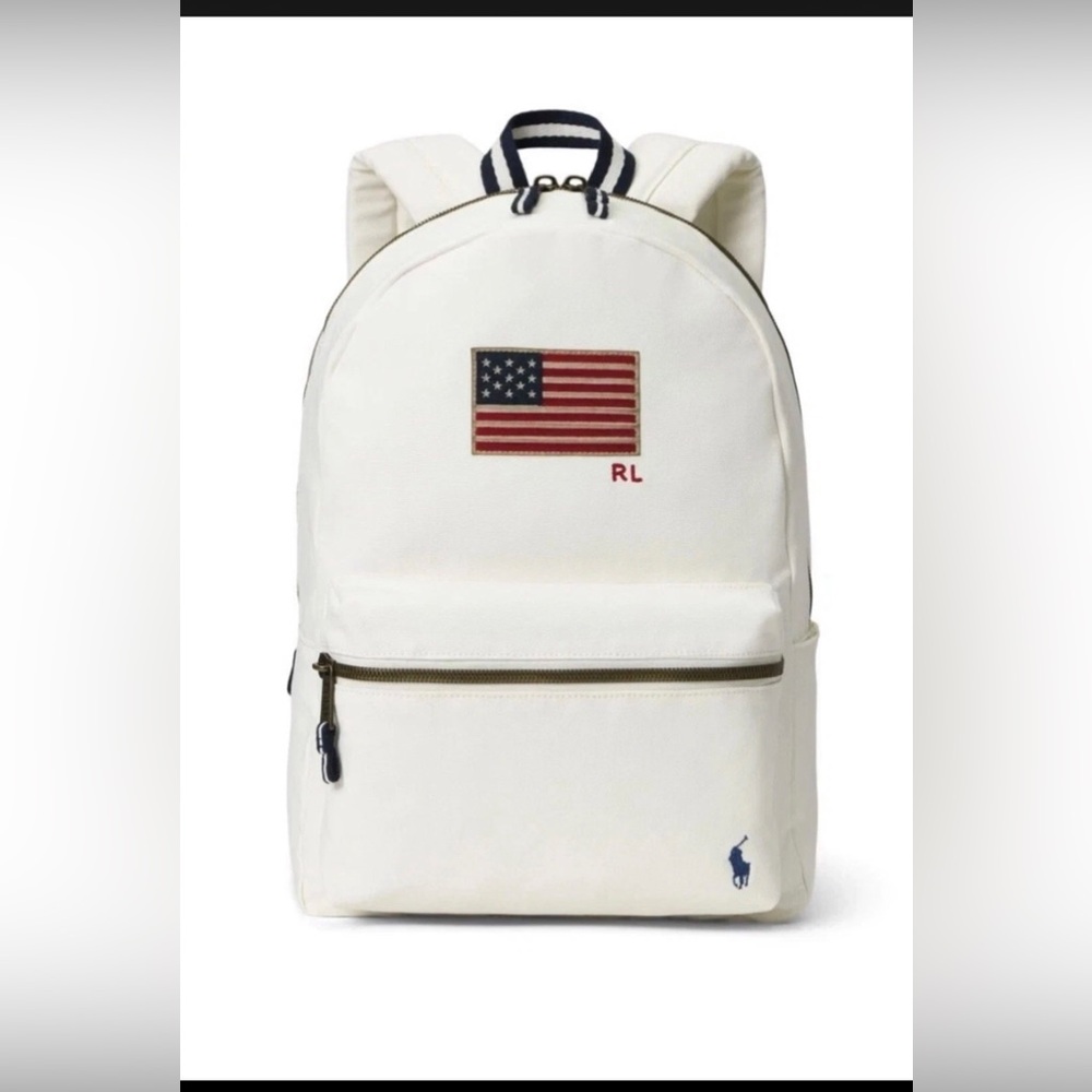 NWT Polo Ralph Lauren laptop Backpack American Flag RL white cream USA new